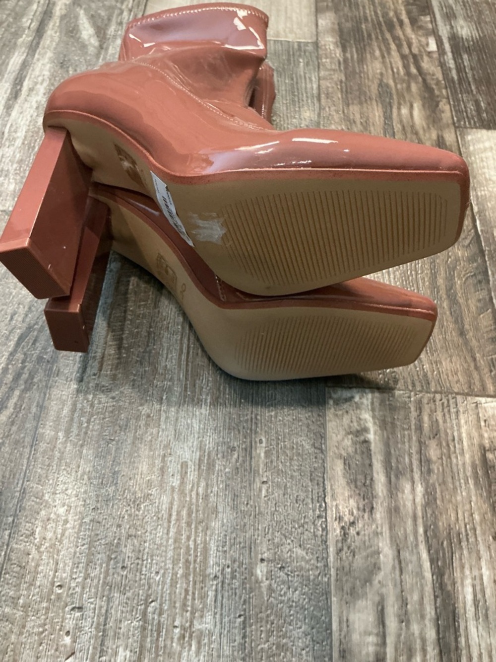 Aldo Glossy Mid-Calf Block Heel Boots in Chestnut Pink Size 6.5 - Picture 7 of 16